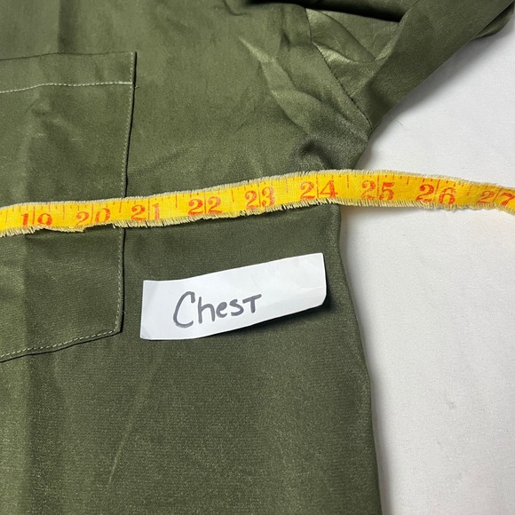 NWT Hers & Mine Olive Green Satin Button-Down Shirt Long Sleeve Oversized L - Picture 7 of 12